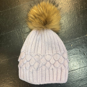 Beanie Wool Hat with  Fur Pom Pom