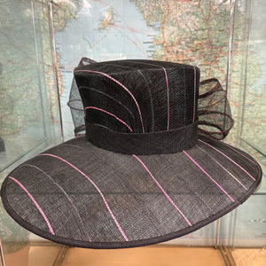 Lucinda Large Black Pink Stripe Sinamay Hat
