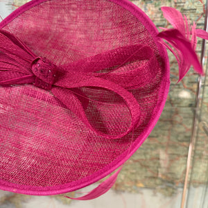 Cerise Pink Disc Fascinator On Covered Band