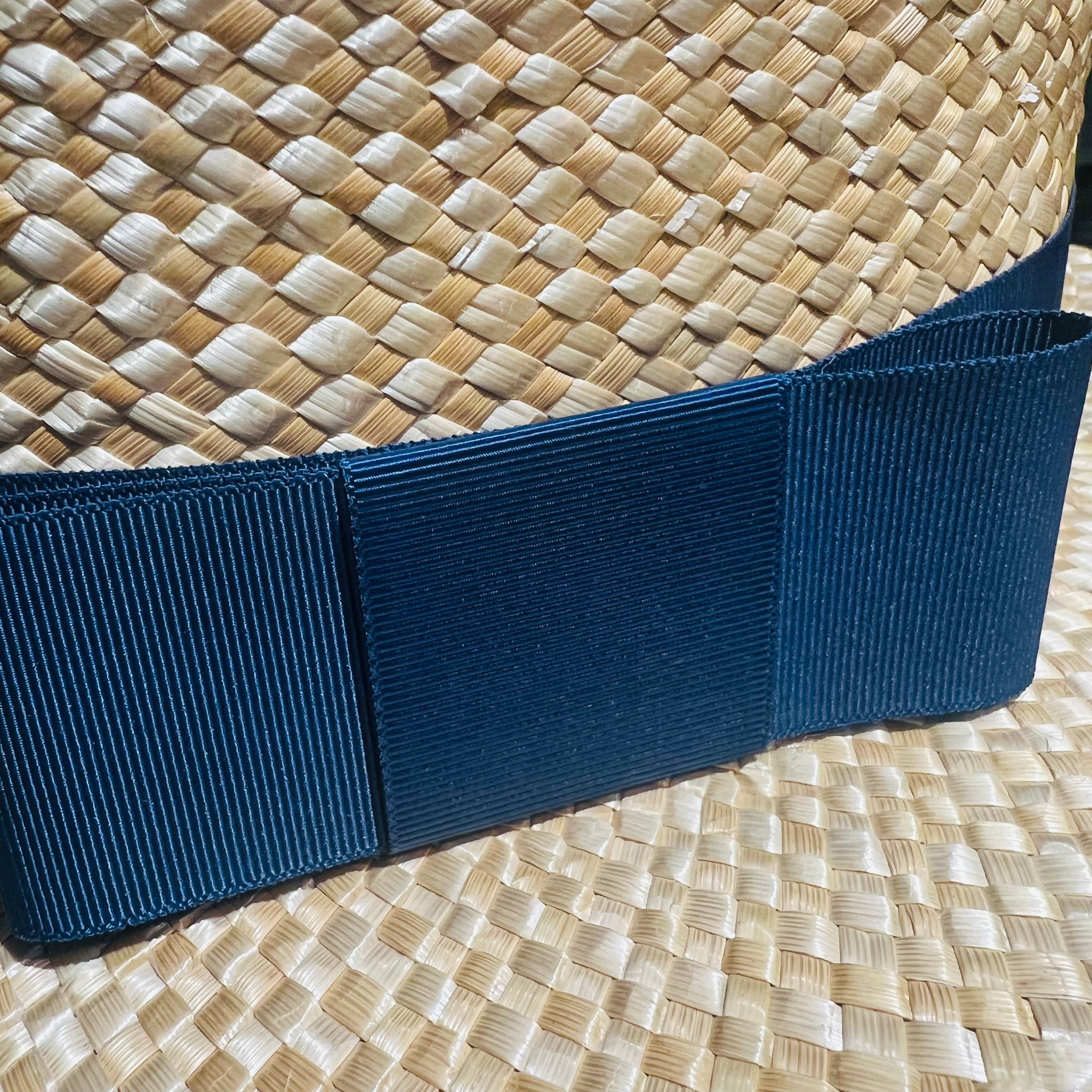 Straw Boater With Blue Grosgrain Band