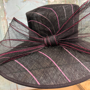 Lucinda Large Black Pink Stripe Sinamay Hat