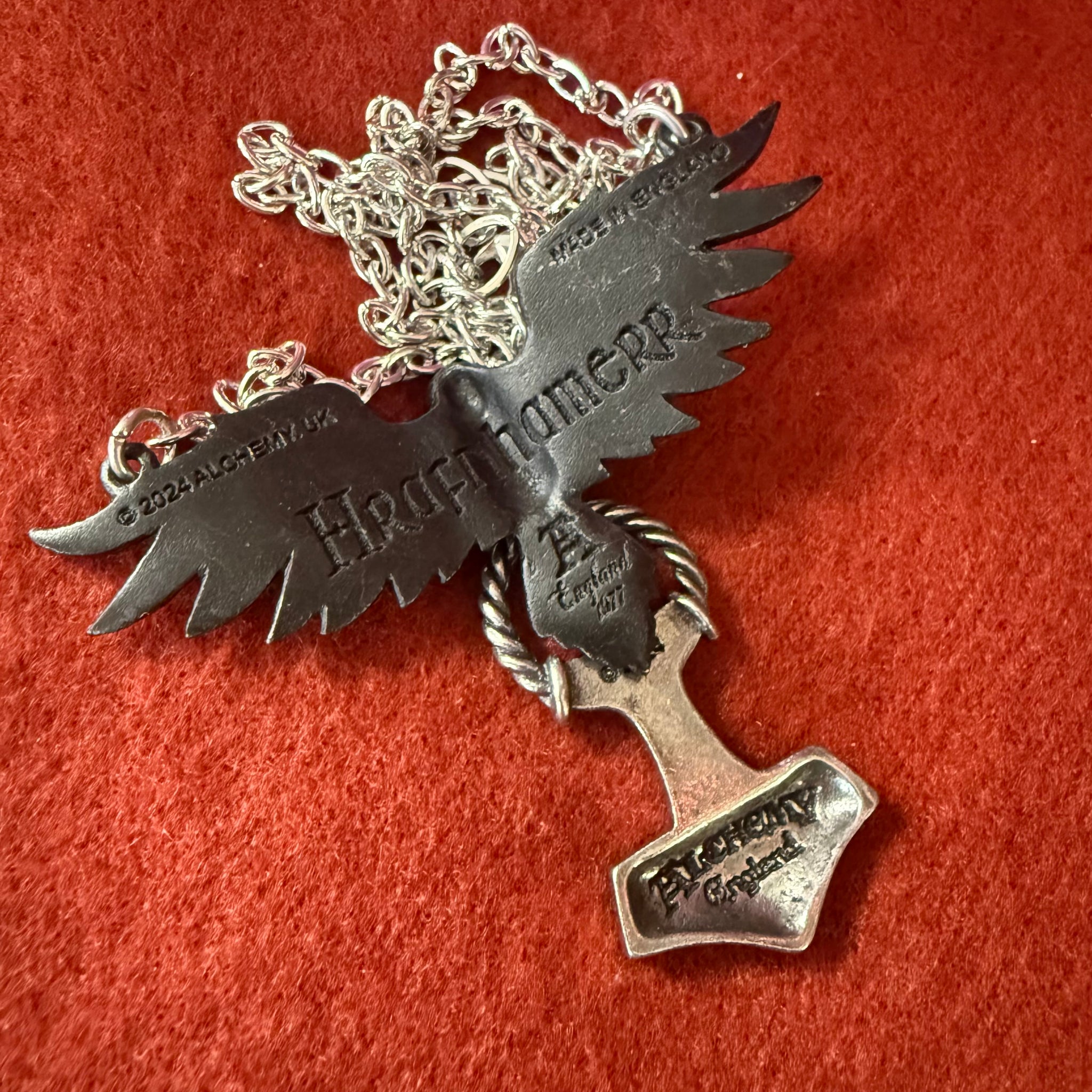 Pewter Raven and Hammer Pendant Necklace
