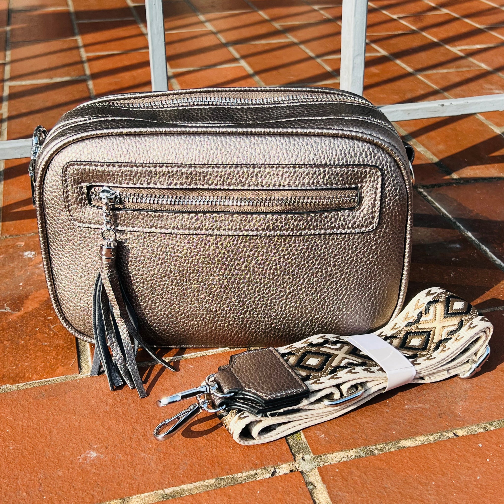 Double Zip Camera Bag With Front Tassel