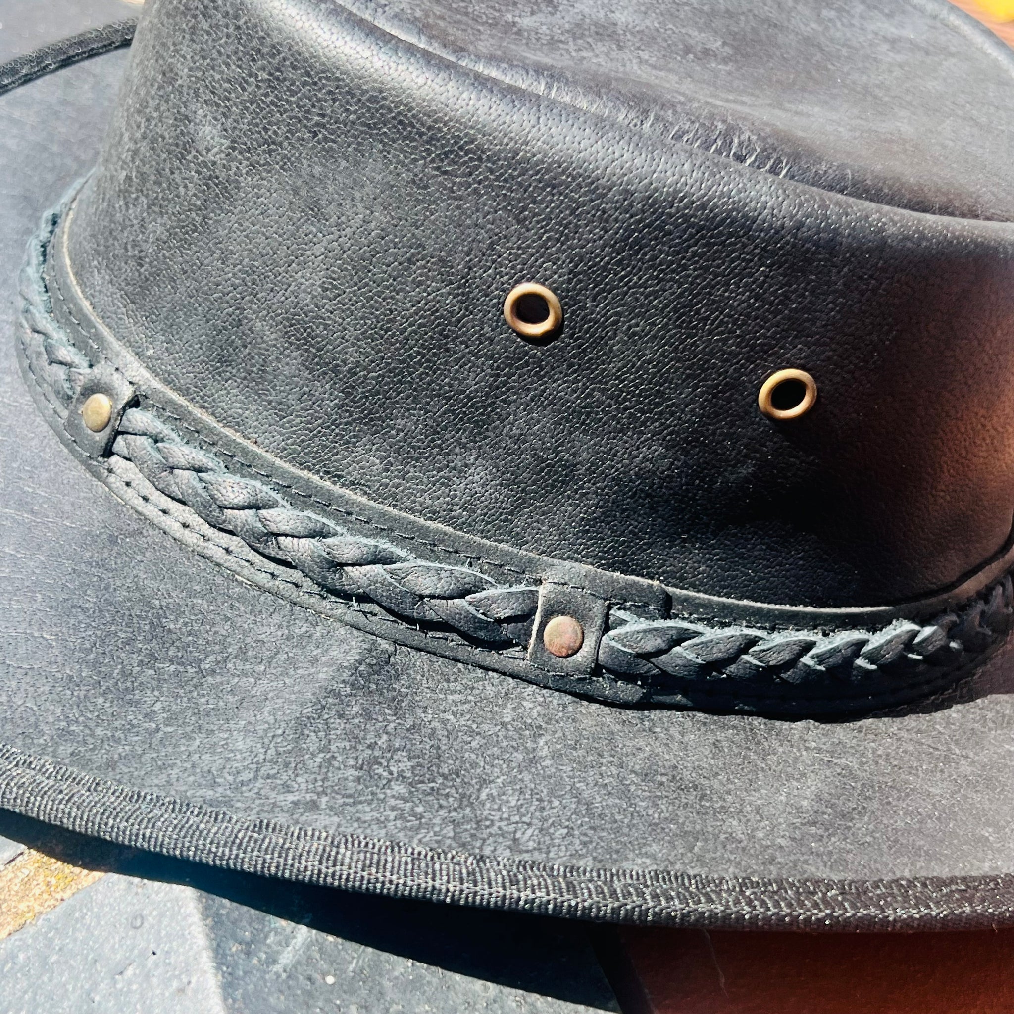 Black Genuine Leather Western Fedora Hat