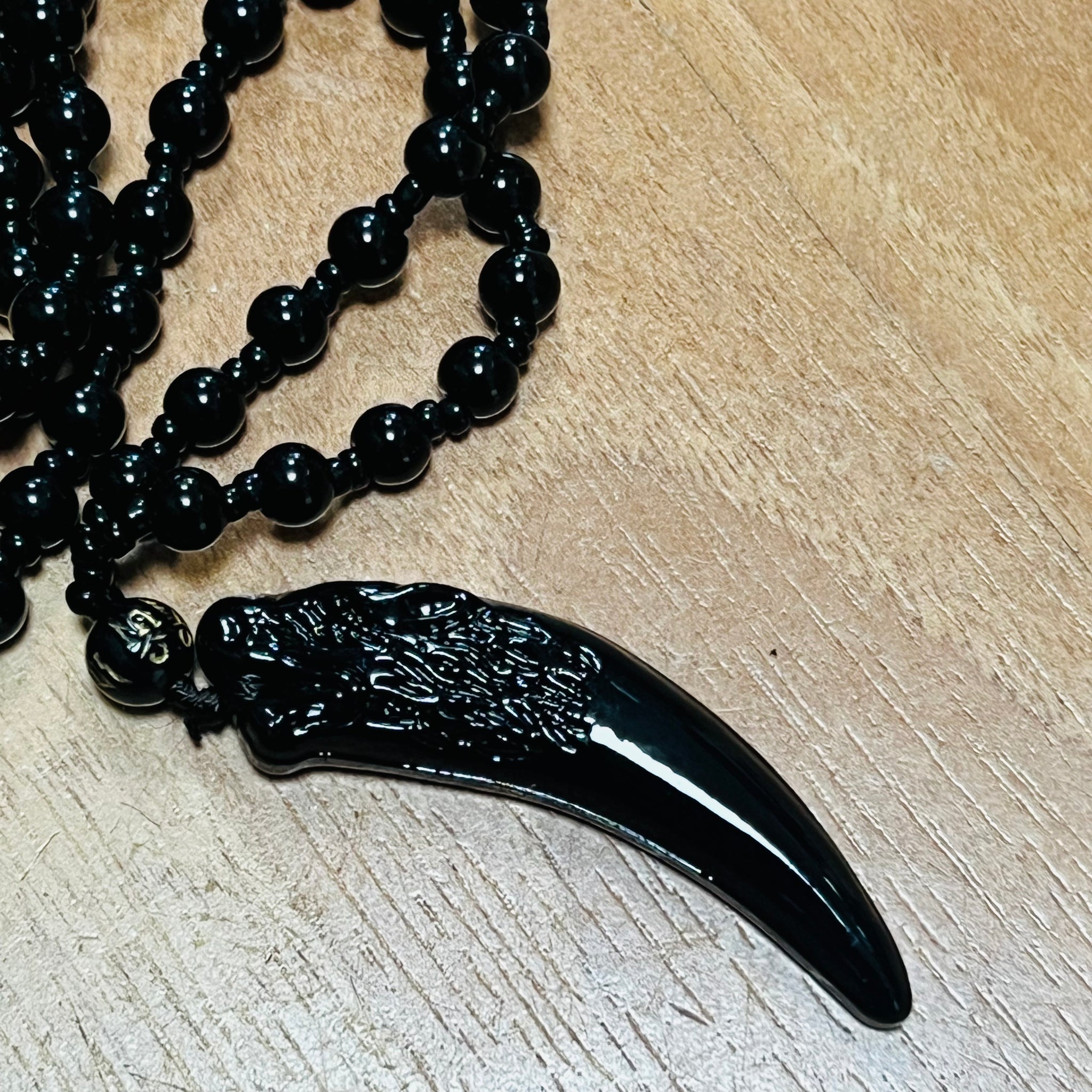 Long Glass Wolf Tooth Beaded Necklace