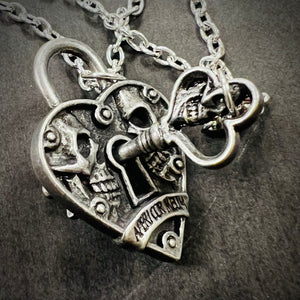 Pewter Eternity Heart Lock & Key Double Necklace