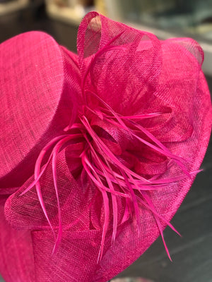 Sinamay Fuchsia Hat With Bow & Feathers