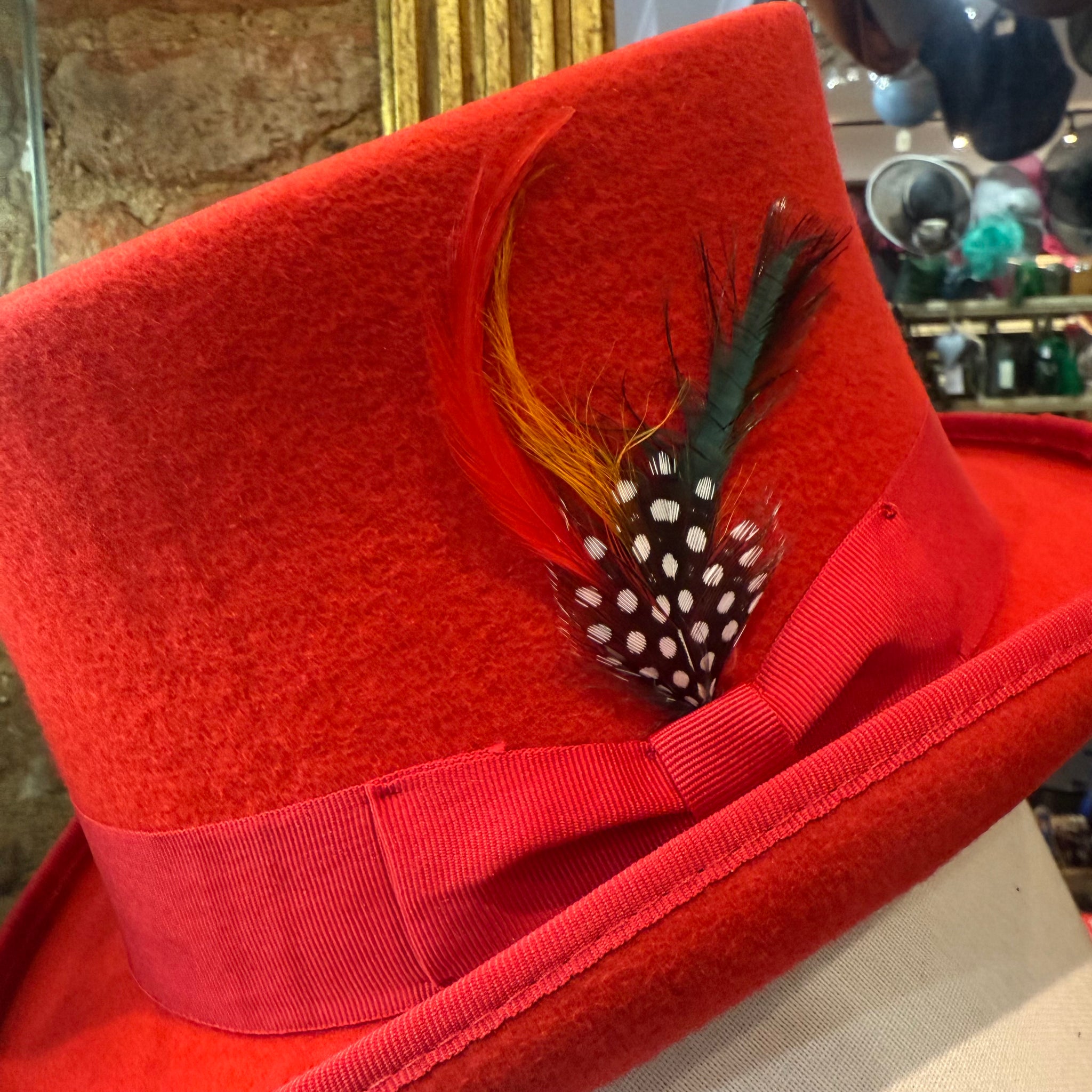 Tobias Red Wool Felt Top Hat With Feather