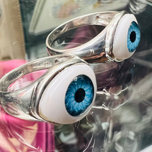 925 Sterling Silver Blue Eyeball Ring