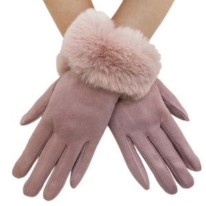 Yvette Suedette Gloves With Faux Fur Trim