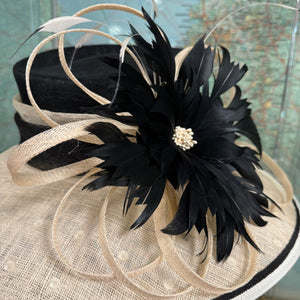 Lucy Large Cream and Black Sinamay Hat