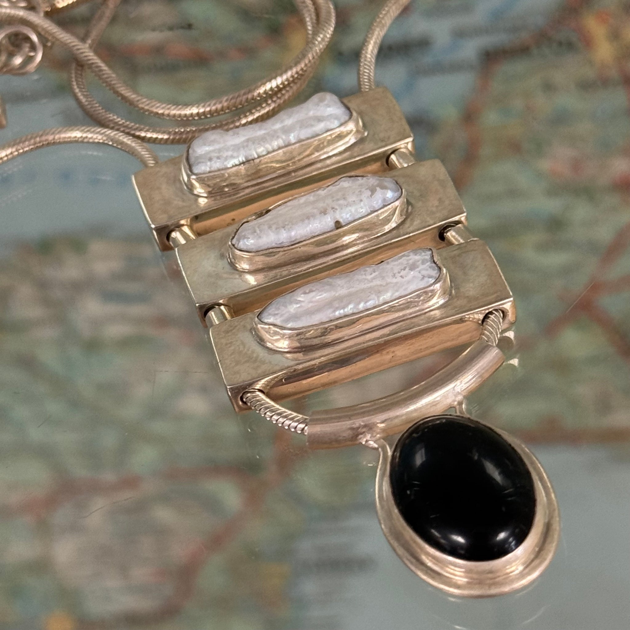 Necklace Silver Pearl and Onyx