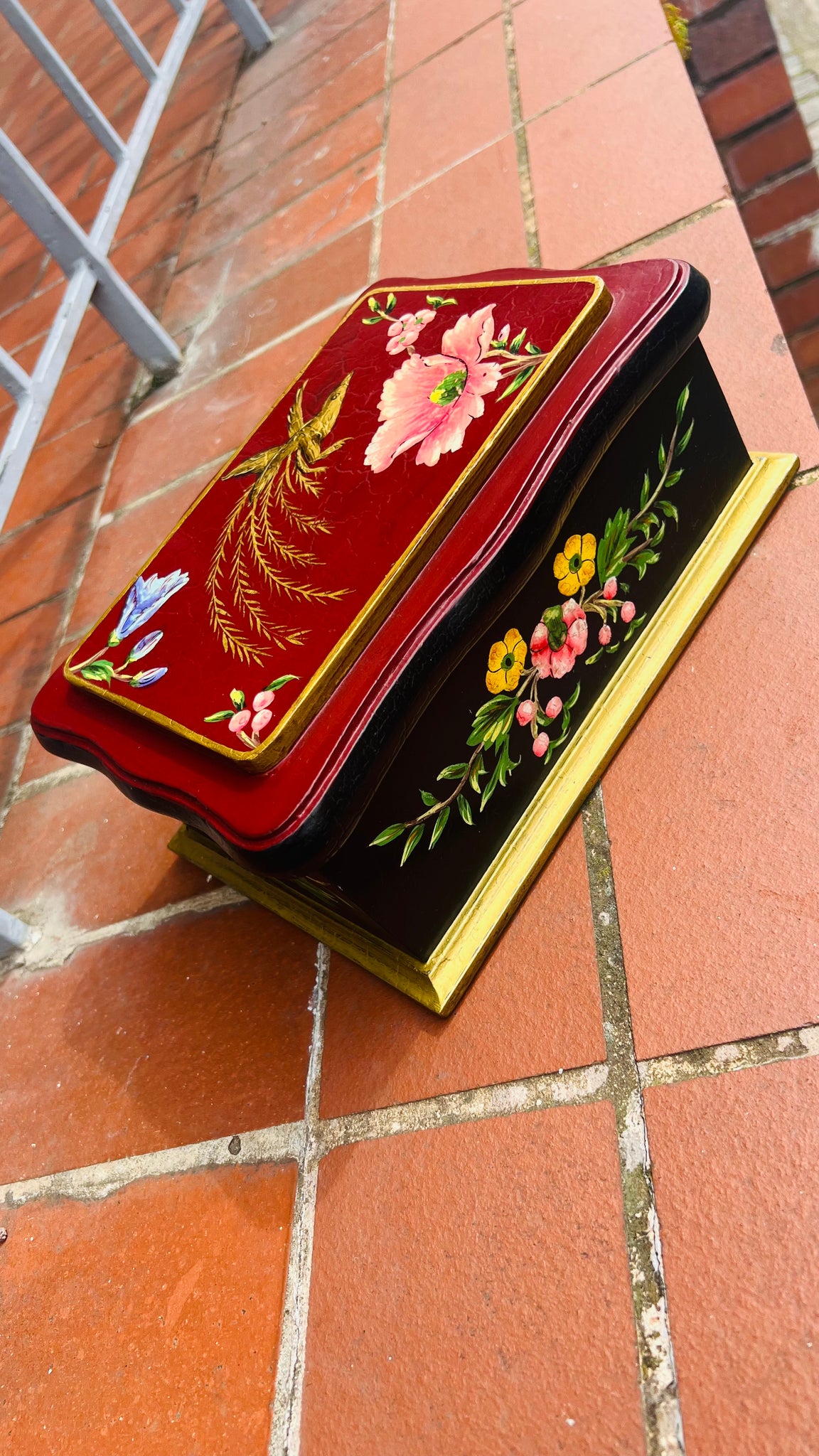 A Wooden Storage Box with Lyre Bird Design