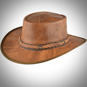 Leather Cowboy Hat with Plait Trim