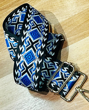 Woven Bag Strap - Black & Cobalt Geometric