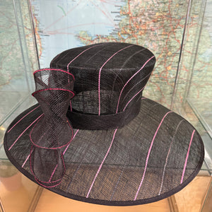 Lucinda Large Black Pink Stripe Sinamay Hat