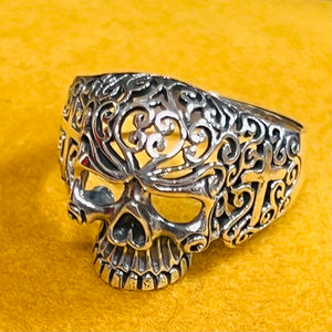 925 Sterling Silver Decorative Skull Ring With Cross