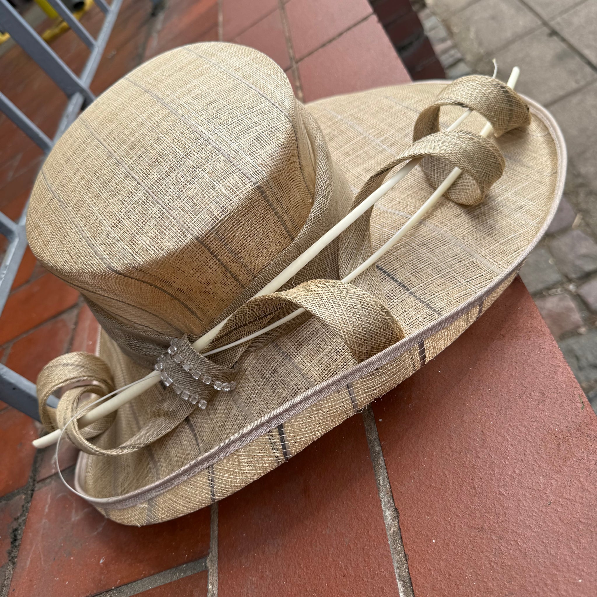 Cream and Latte Stripe Fabrice Hat