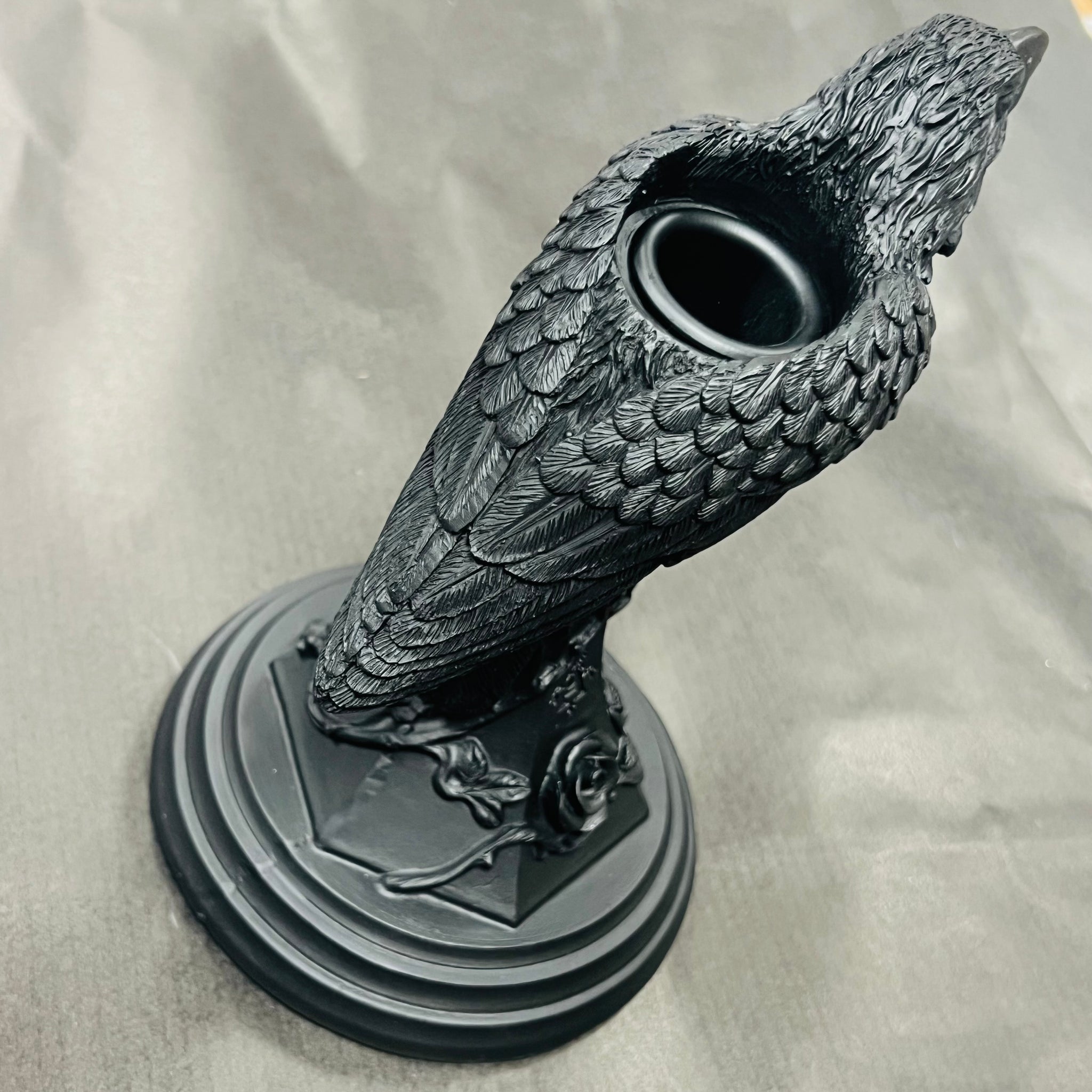 Poe’s Raven Candlestick With Skull & Roses