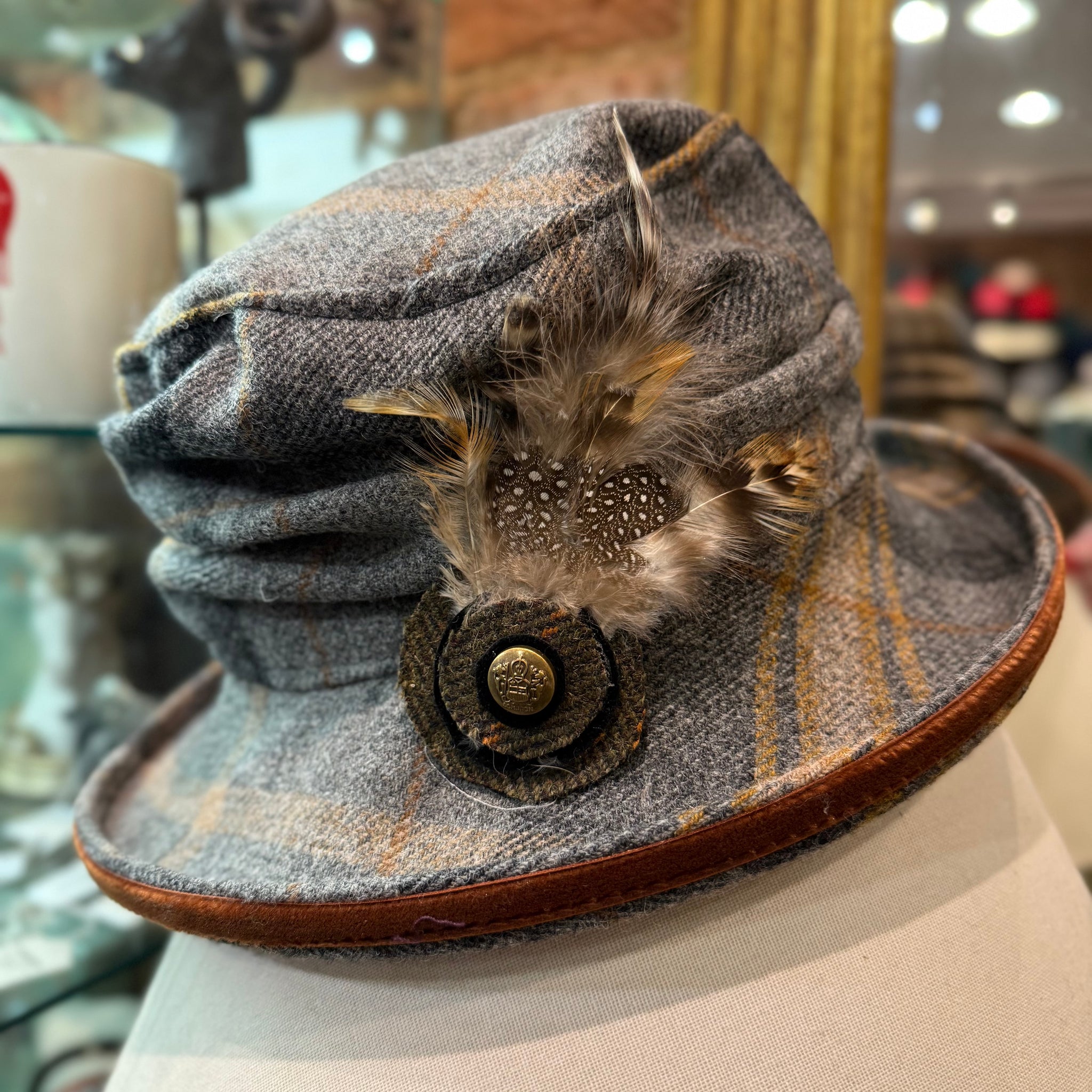 Catriona Tweed Cloche Hat With Feather Corsage