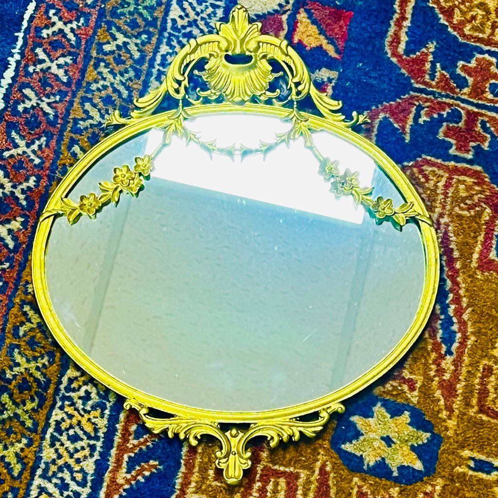 Decorative Gilded Metal Wall Mirror With Swags