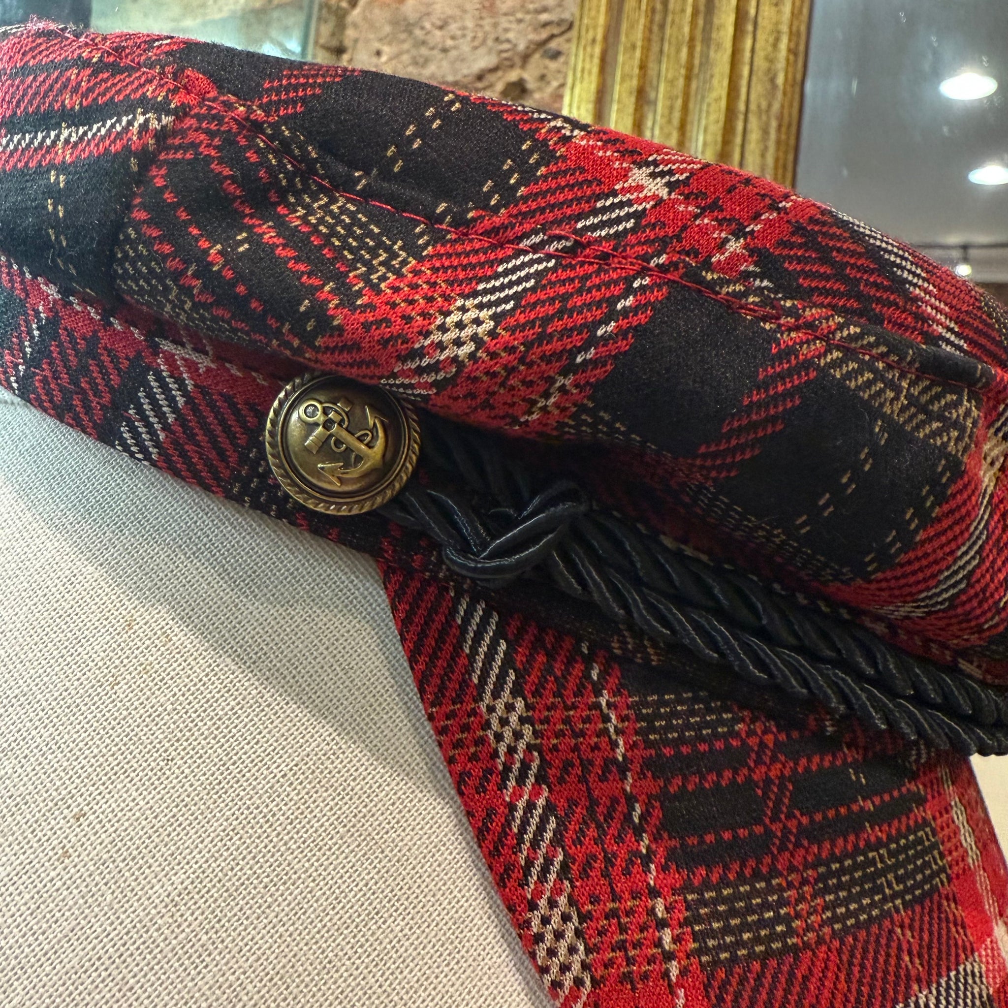 Tartan Captains Cap With Two Buttons