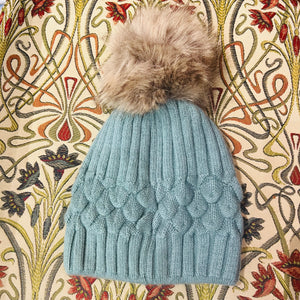 Beanie Wool Hat with  Fur Pom Pom