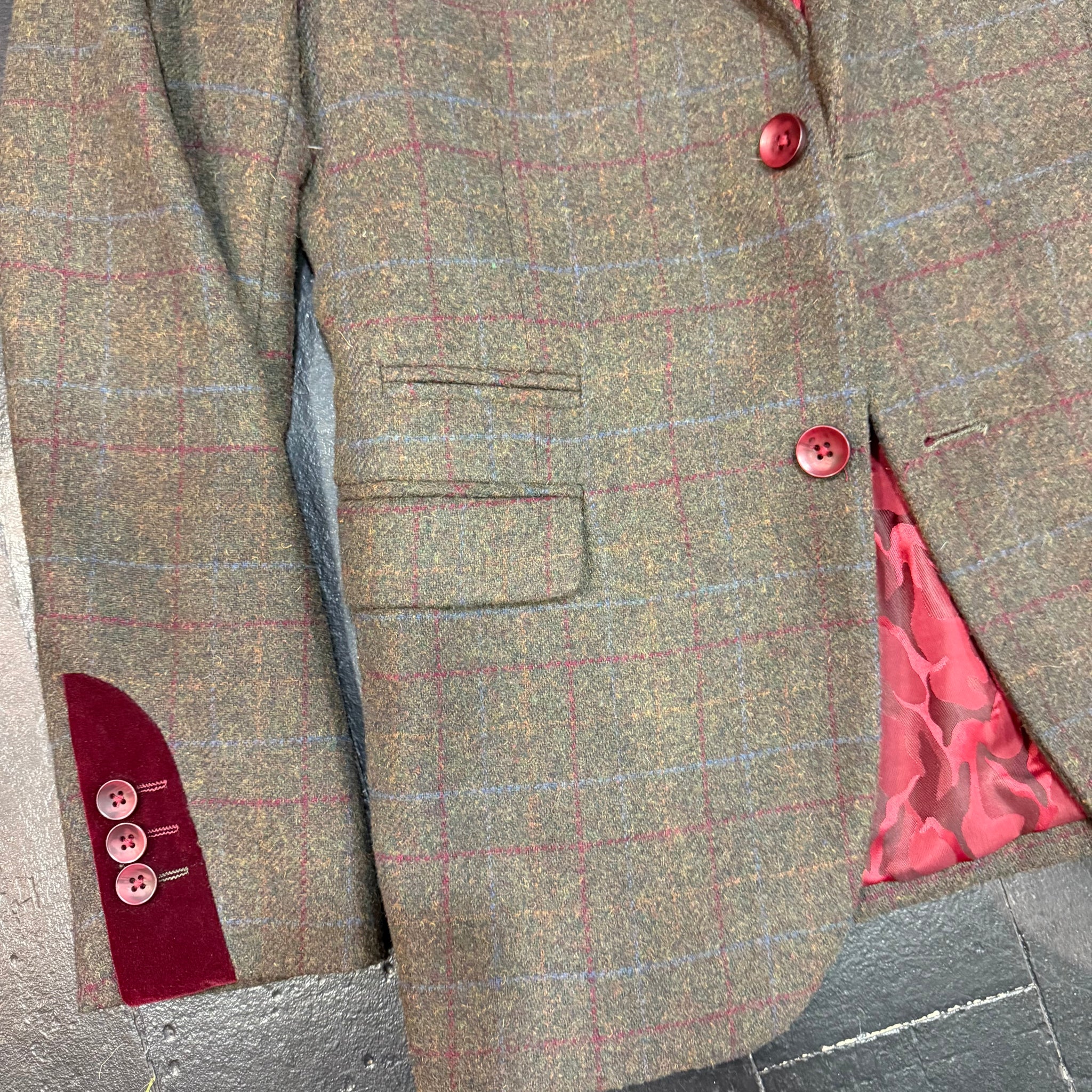 Tweed Jacket With Velvet Burgundy Details