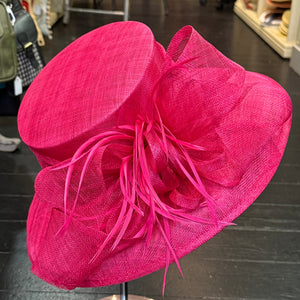 Sinamay Fuchsia Hat With Bow & Feathers