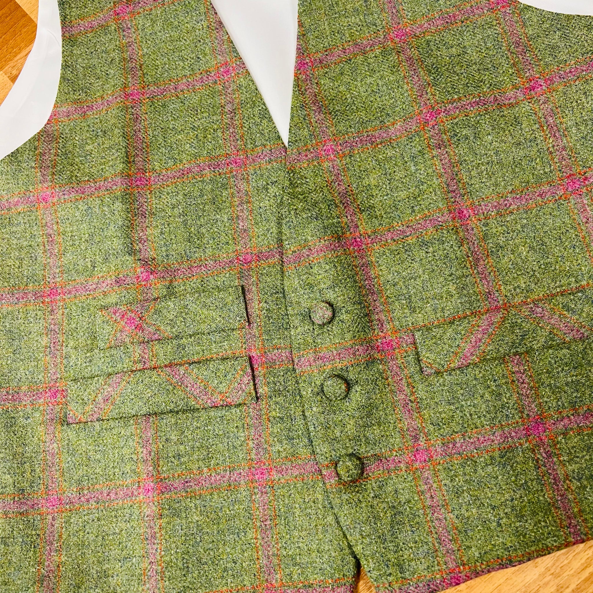 Moss Green Windowpane Check Tailored Waistcoat (42R)