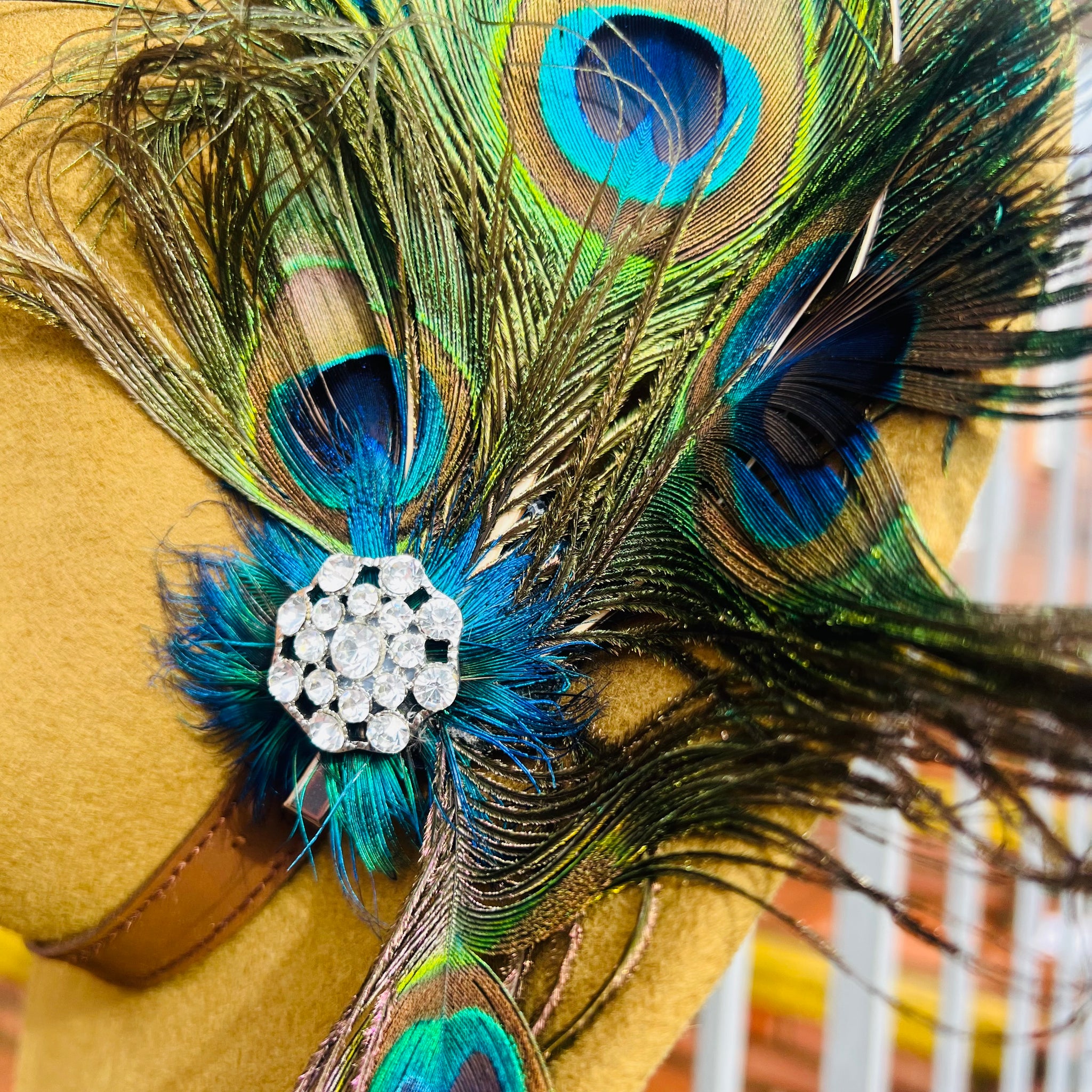 Large Sabina Peacock Feather & Diamanté Corsage