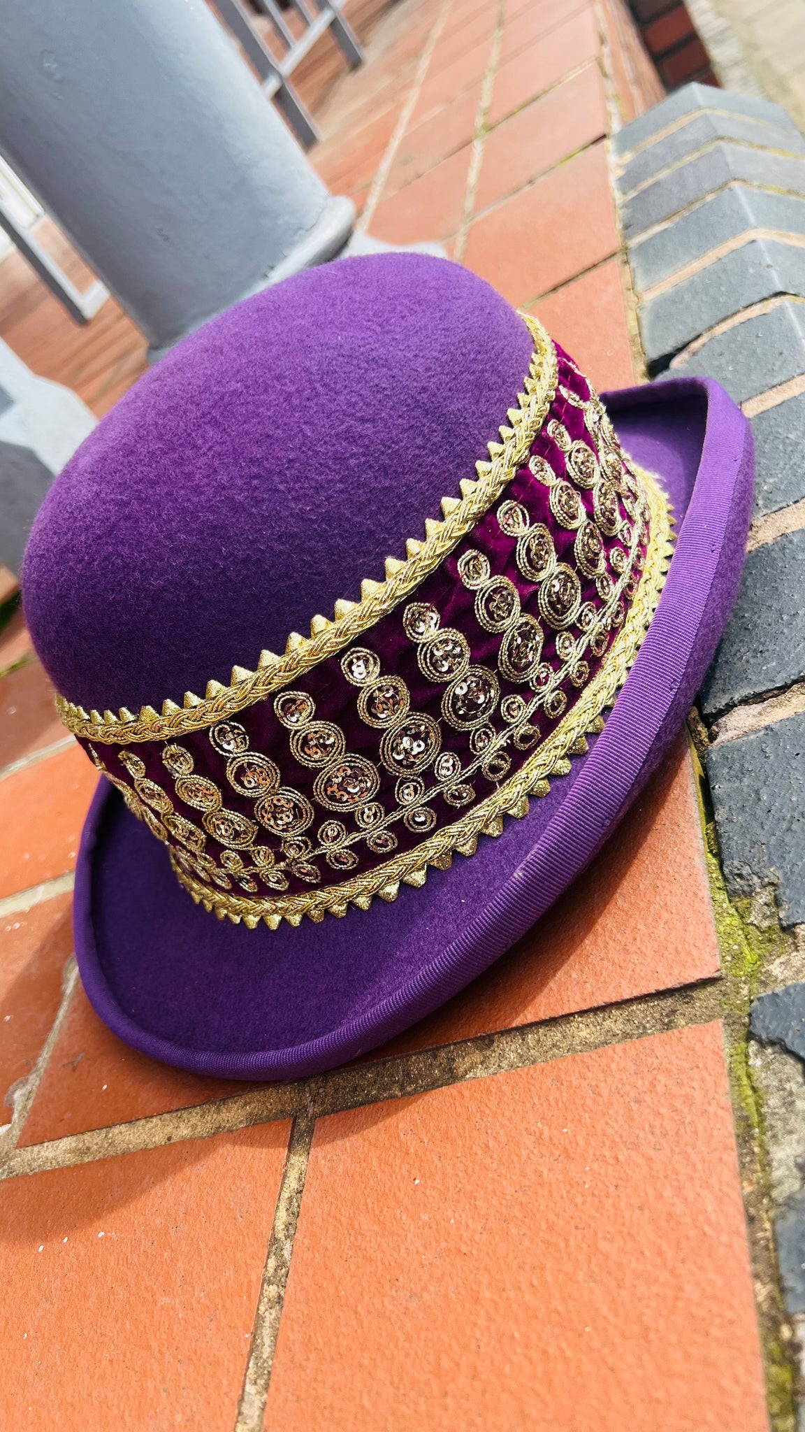 Unique Purple and Gold Bowler Hat