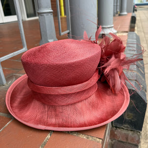 Sinamay Coral Hat With Feathers