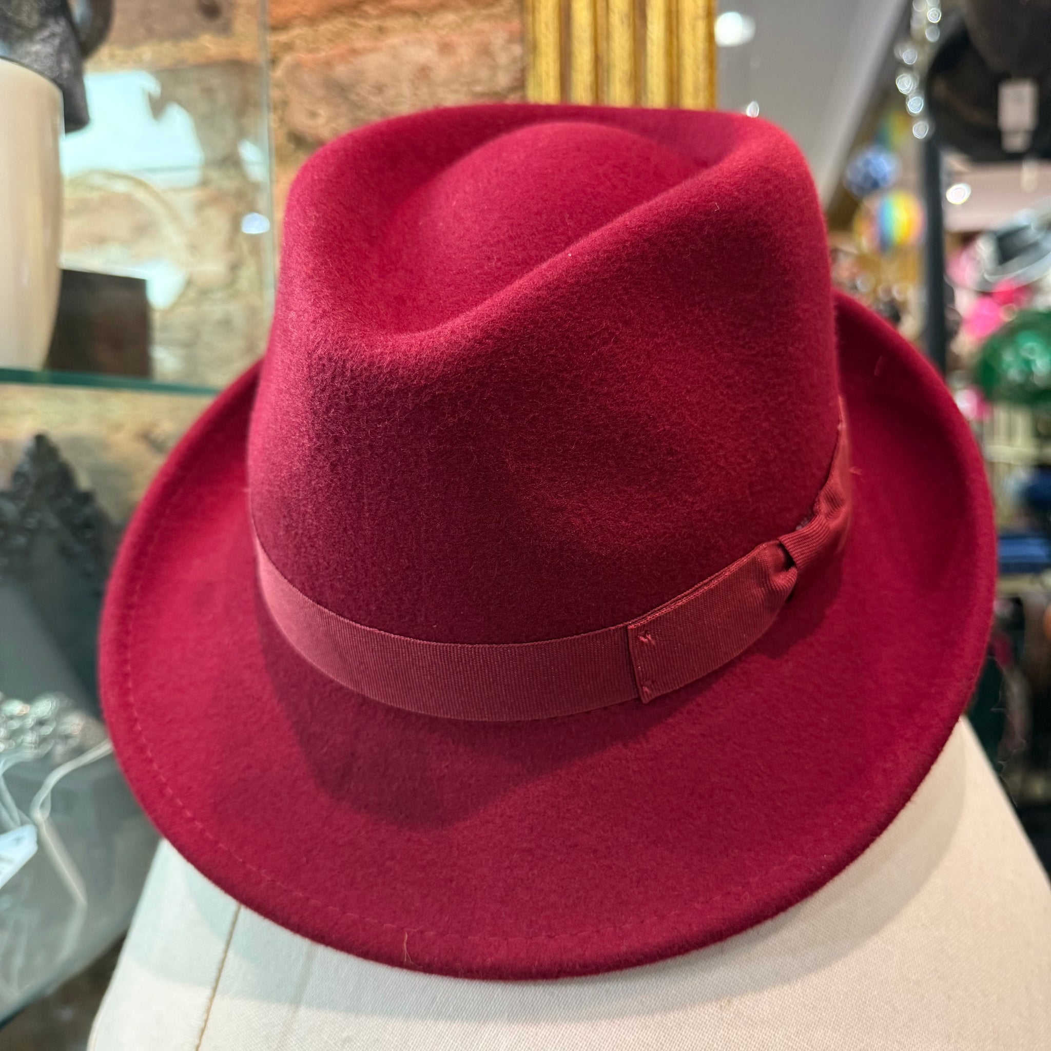Classic Clarke Burgundy Wool Trilby Hat