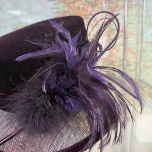 Lucinda  Purple Velvet Hat With Feathers