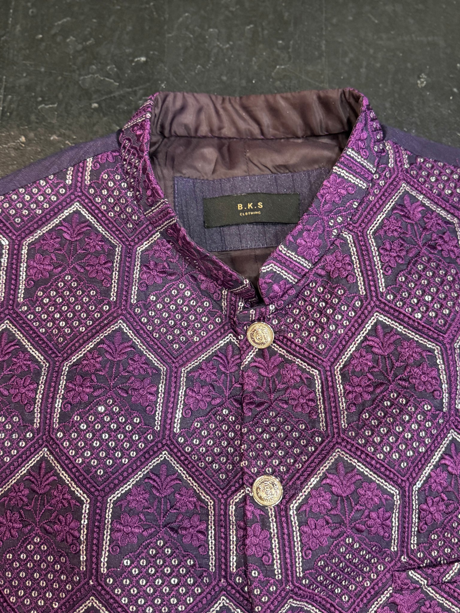 A Jacob Sequinned Purple & Silver Mandarin Jacket