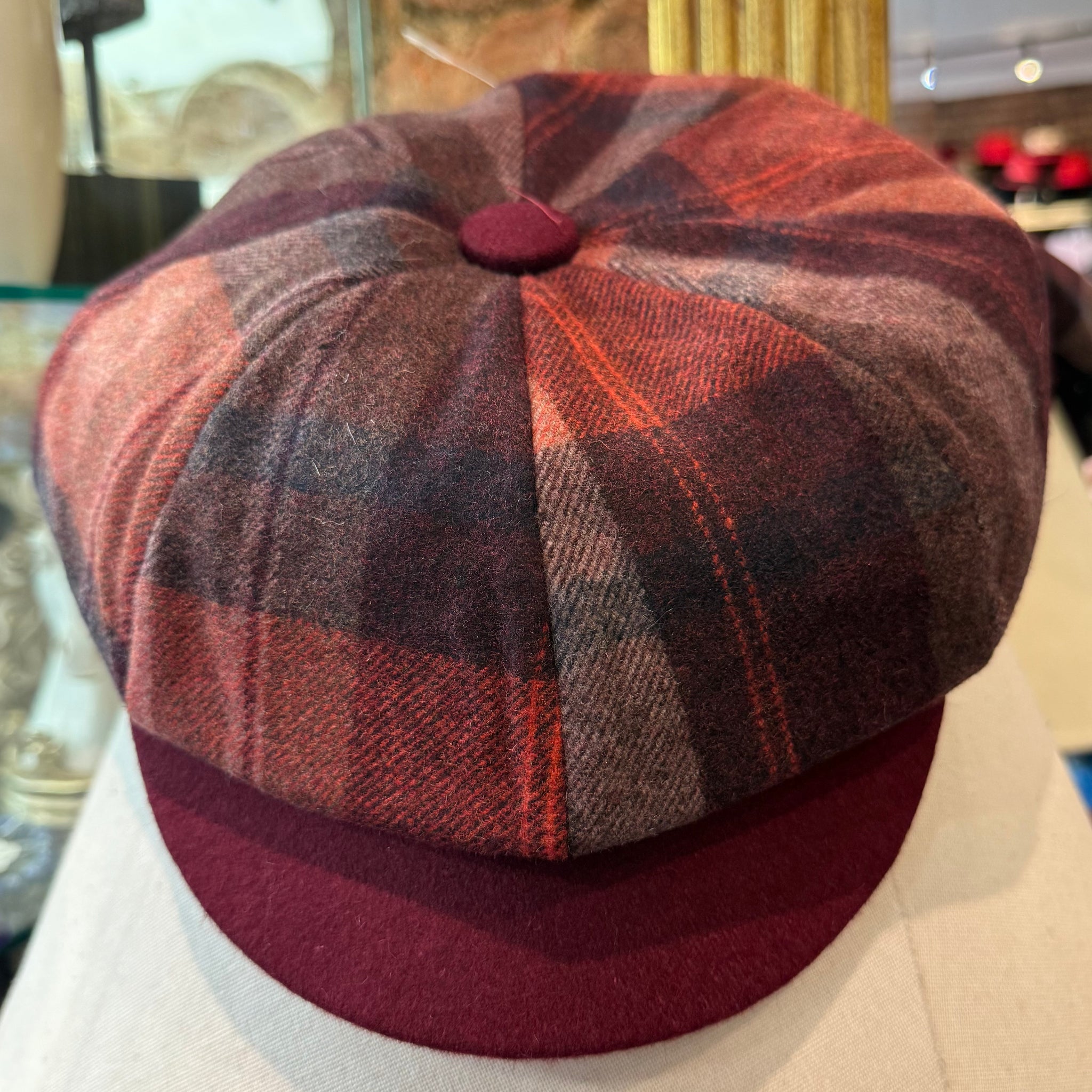 Lucinda Wool Burgundy Tweed Baker Boy Cap