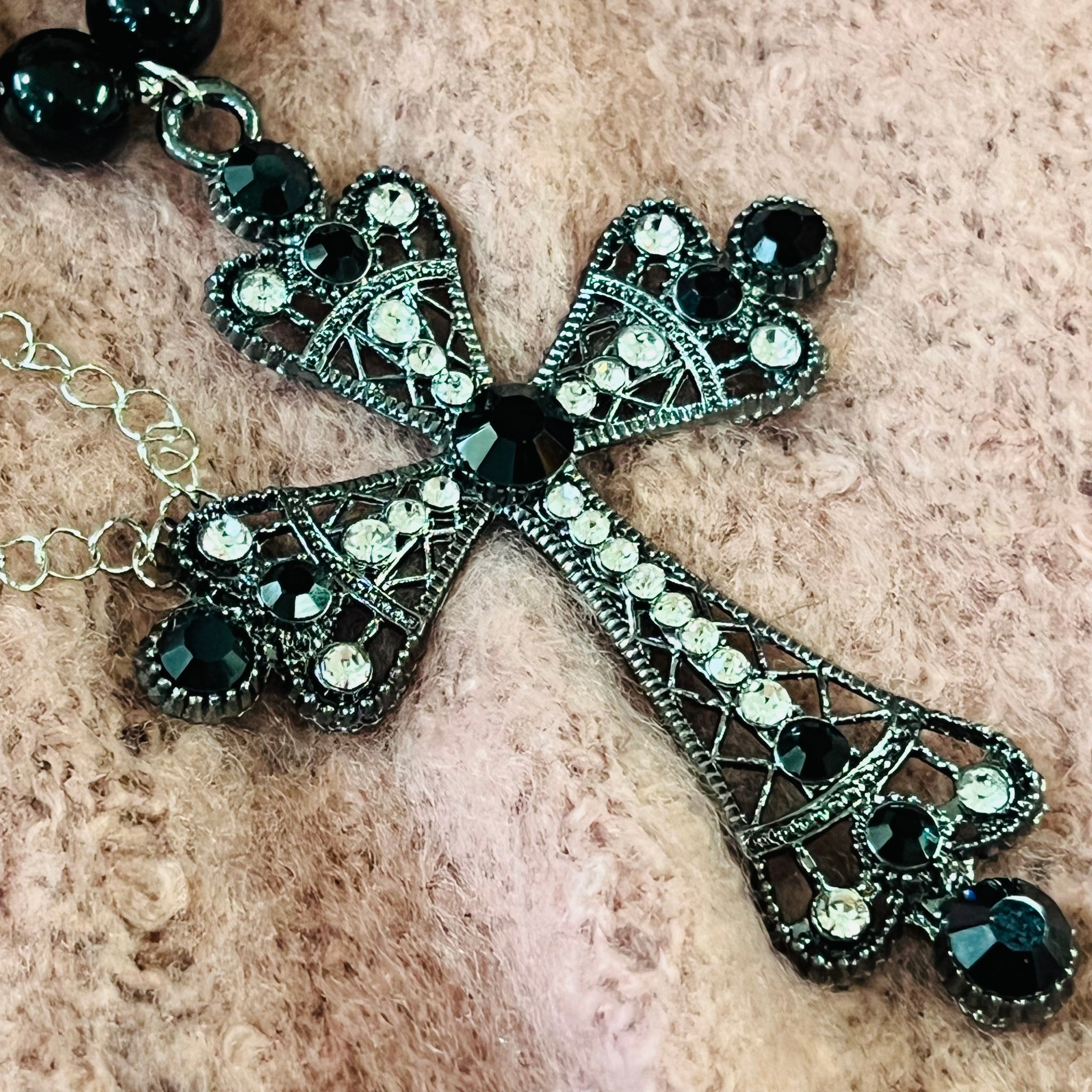 Garbra Gothic Cross on Beaded Necklace