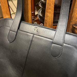 Leather Shoulder Bag with Stag Emblem