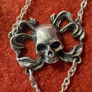 Pewter Skull Pendant with Black Crystal Drop