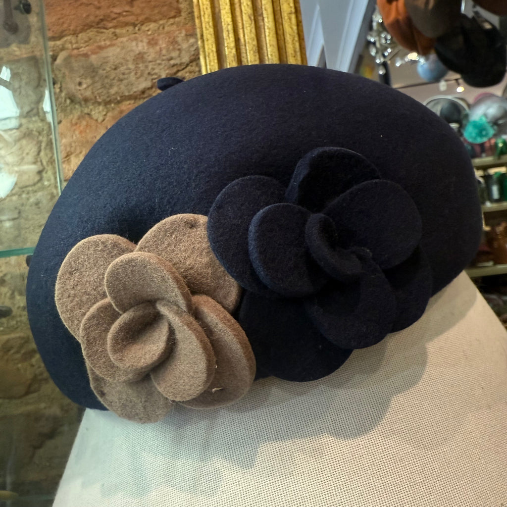 Wool Felt Flower Beret  Cloche Hat