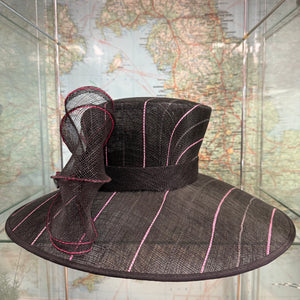 Lucinda Large Black Pink Stripe Sinamay Hat