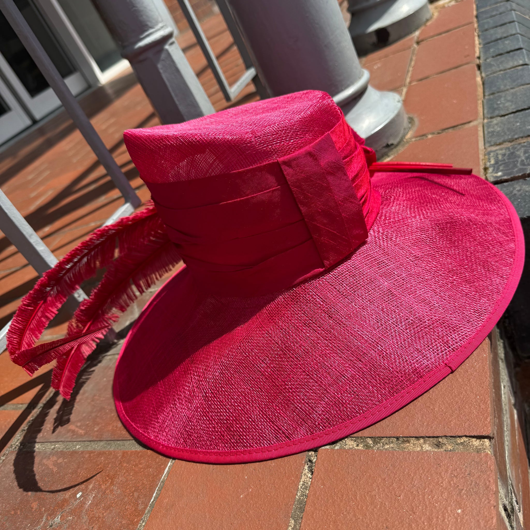 Vanessa Large Sinamay Hat With Bow and Two Ostrich Feathers