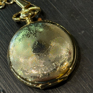Gold Patterned Half Hunter Pocket Watch on Chain