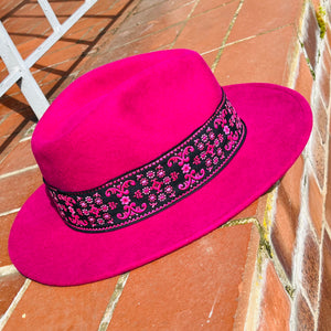 Unique Fuchsia Fedora with Custom Wide Band