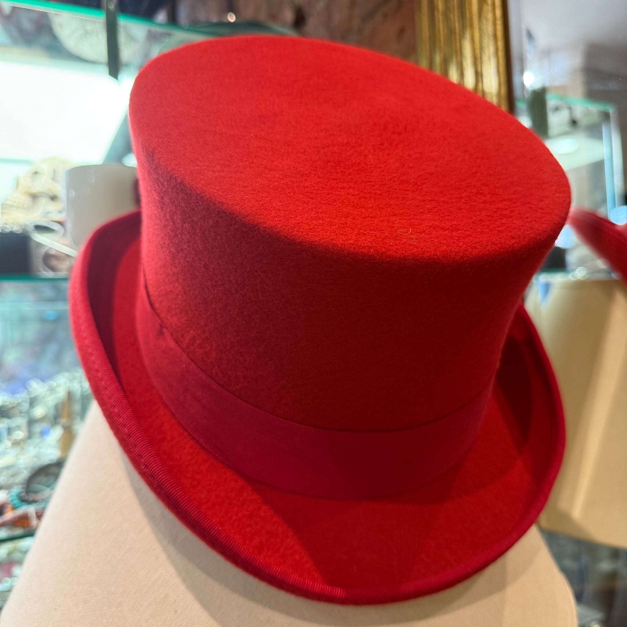 Tobias Red Wool Felt Top Hat With Feather