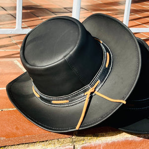 Dawson Black Leather Western Fedora Hat