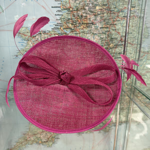 Cerise Pink Disc Fascinator On Covered Band