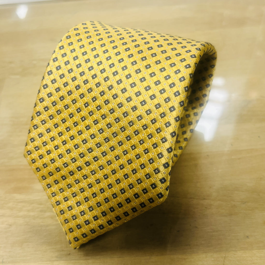 Silk Tie - Yellow Navy Mini Squares