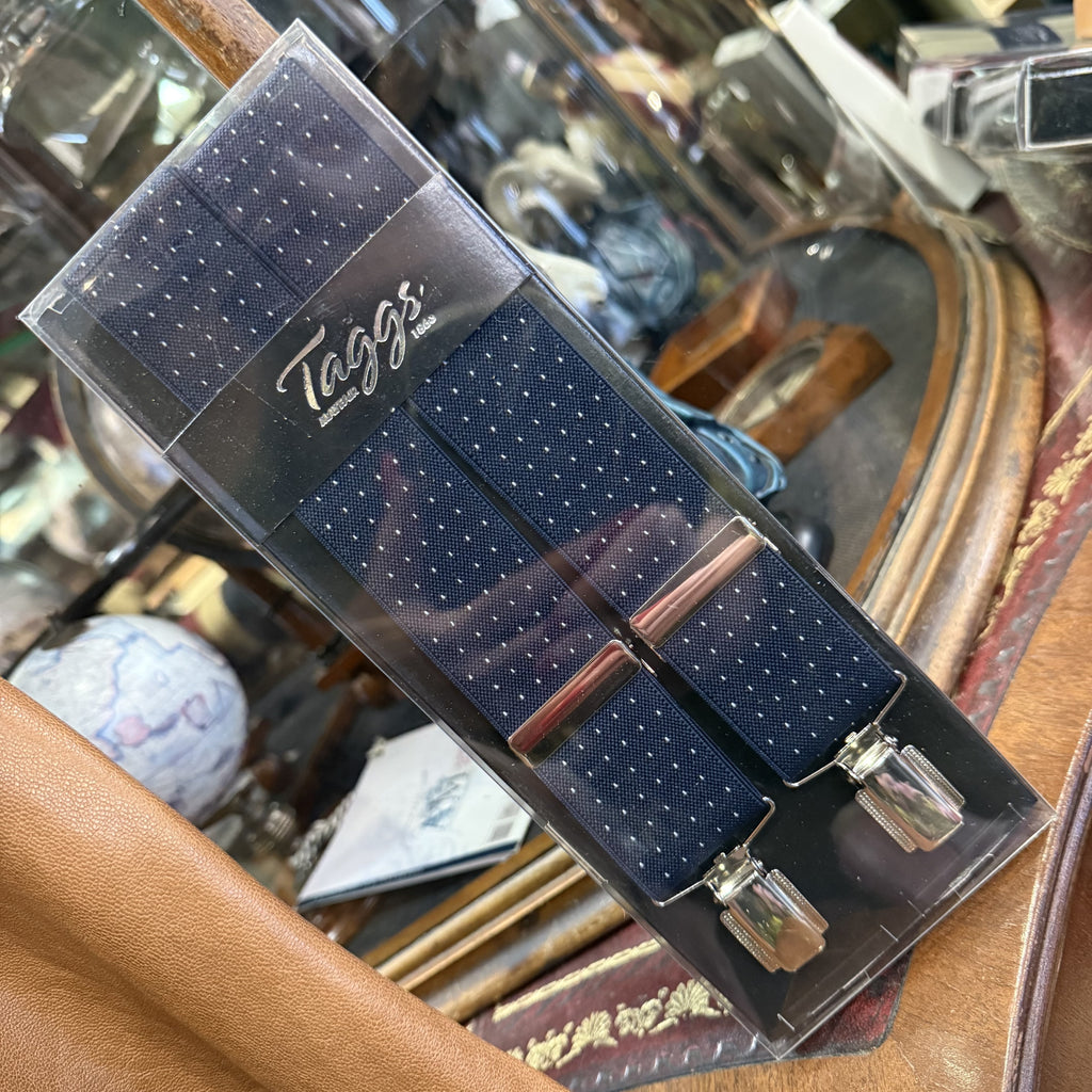 Chrome Braces - Navy with micro dots